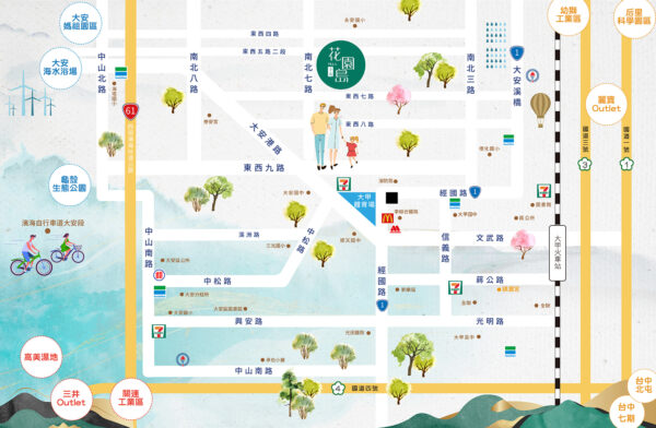 周邊生活便利、交通便捷，大安濱海樂園與夜市僅數分鐘車程，滿足全家休閒娛樂需求。圖/業者提供