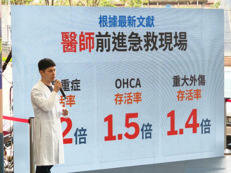 從3.1%到12.13% 新北OHCA康復突破3,000人全國第一 16 《圖說》醫療專家說明新北市在院前與院後救護體系的持續進化,以及到院前醫師反應小組系統的建置成果。〈消防局提供〉